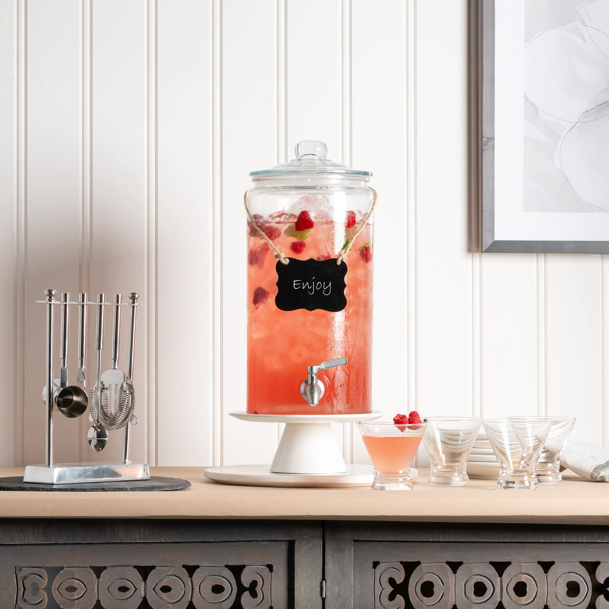 2 Gallon Glass Beverage Dispenser with Stainless Steel Spigot F13879