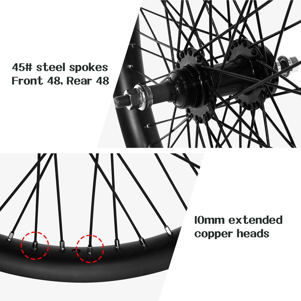20"/26" Heavy Duty Bike Wheelset, Front and Rear, 12 Gauge 48 Spokes, Double Wall Aluminum Alloy Disc Brake MTB Z538595