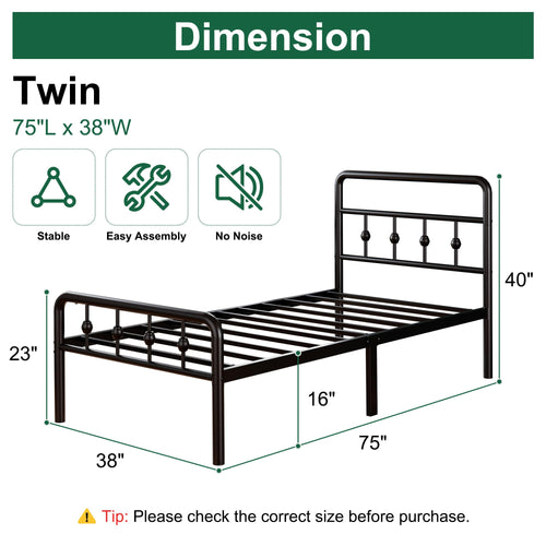 16 Inch Twin Metal Platform Bed with Headboard and Footboard K3318