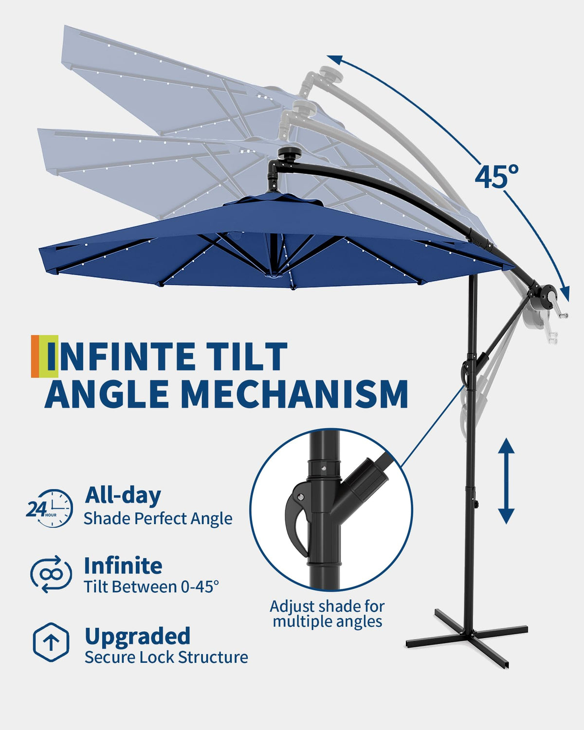 10 ft Solar Light Patio Umbrella with Crank Lift and Cross Base H989