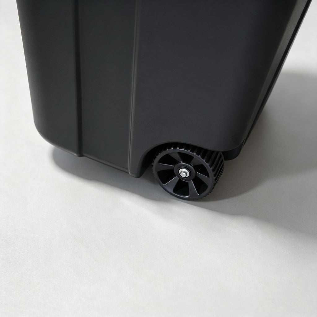 32 Gallon Black Plastic Wheeled Trash Can with Lid C388144