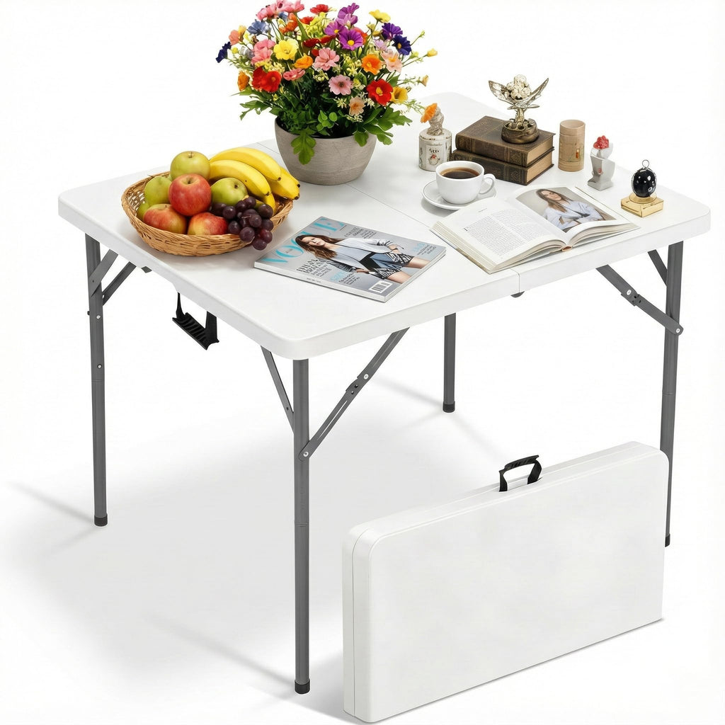 34" Folding Card Table Heavy Duty Plastic Square Table with Handle and Lock B11663