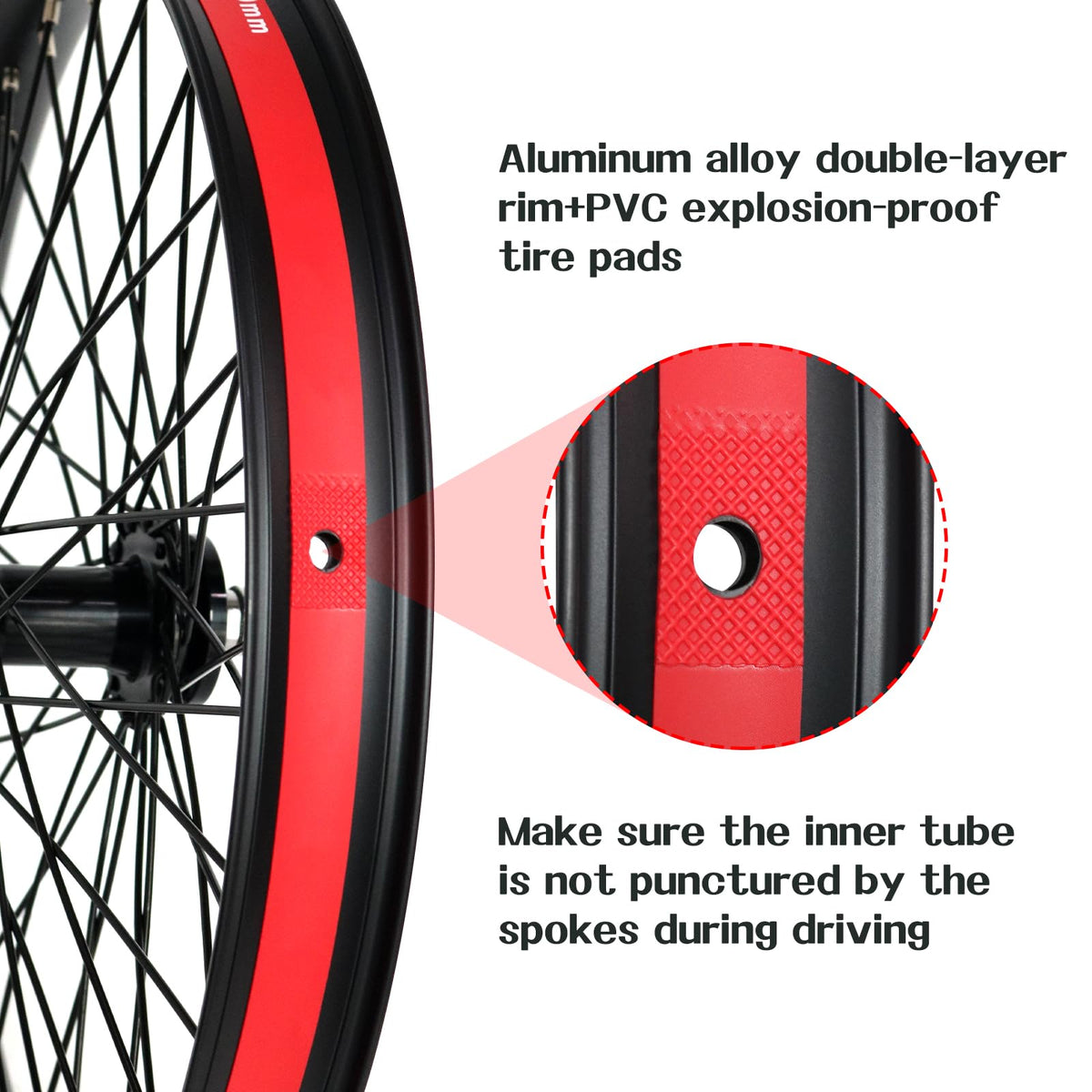 20"/26" Heavy Duty Bike Wheelset, Front and Rear, 12 Gauge 48 Spokes, Double Wall Aluminum Alloy Disc Brake MTB Z538595