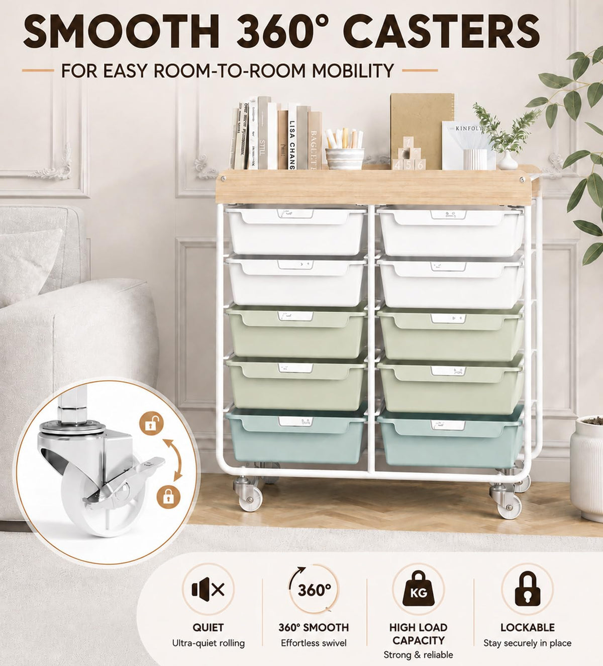 10 Drawer Rolling Cart Green T887
