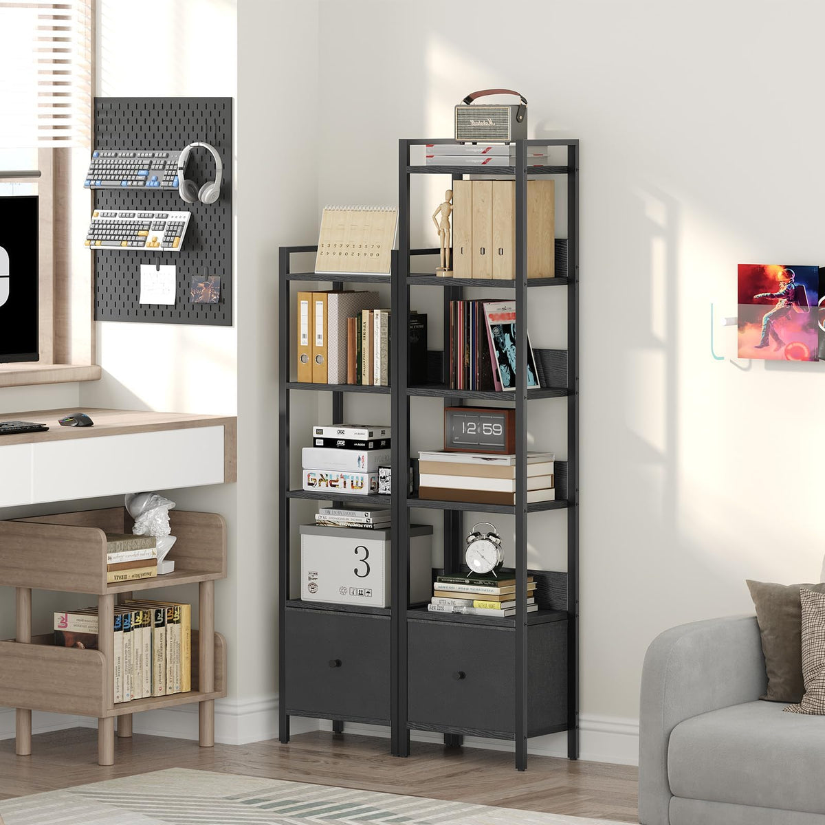 Black 5-Tier Bookshelf with Drawer A88217
