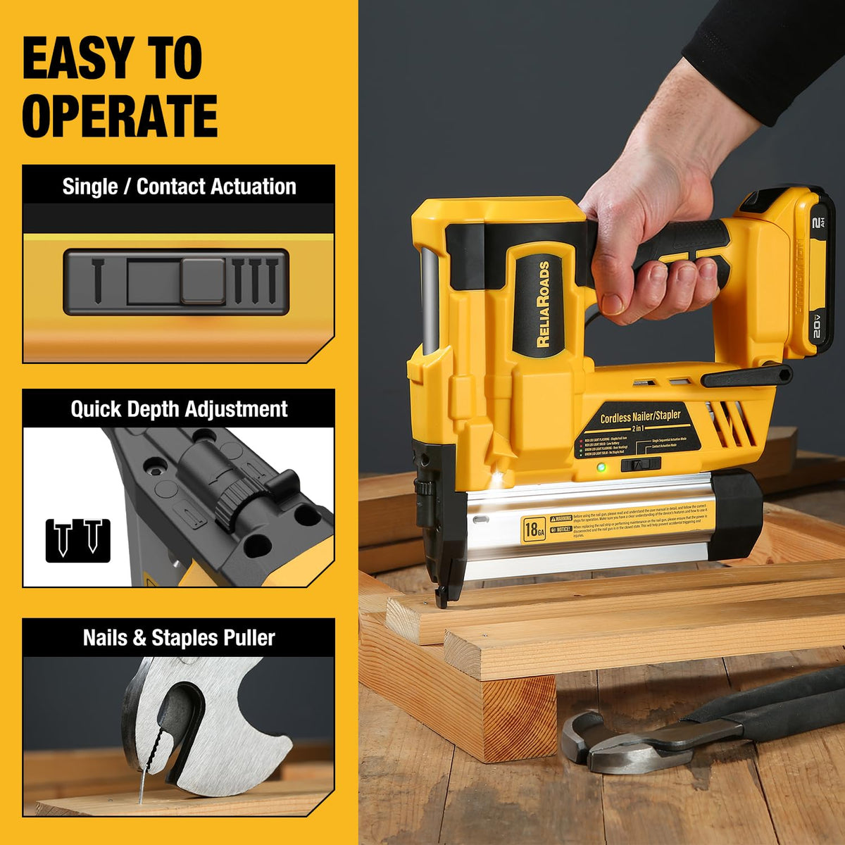 2" Cordless Brad Nailer 18GA Battery Powered Nail Gun with Toolbag H55425