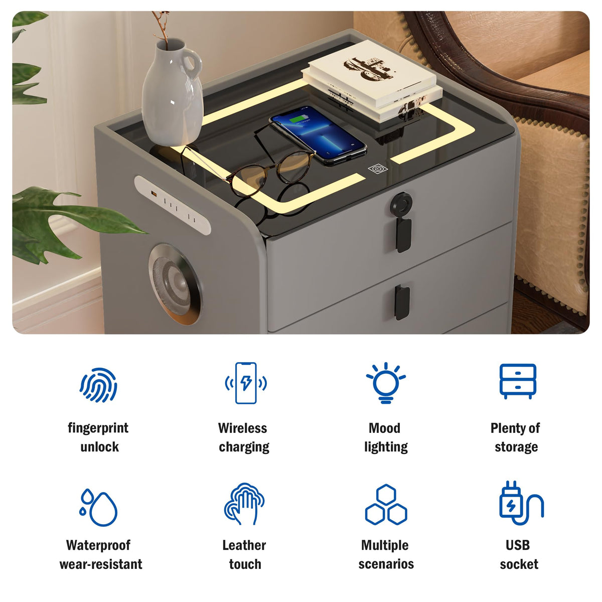 Fingerprint Lock Drawer Nightstand U366669