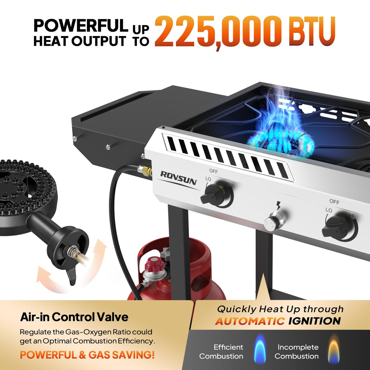3 Burner Propane Gas Stove with Side Shelves V67756