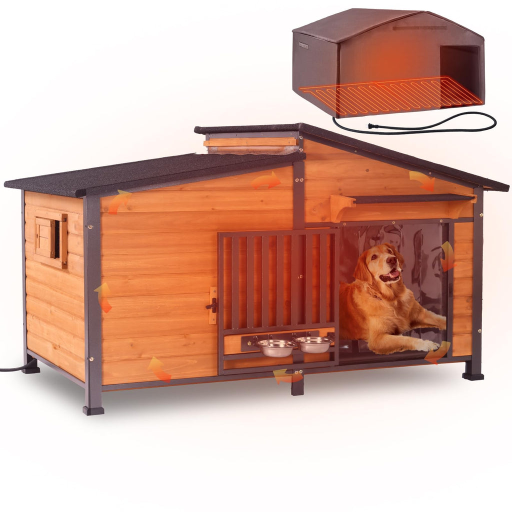 Extra Large Heated Insulated Weatherproof Dog Kennel with Heating Pad V43523