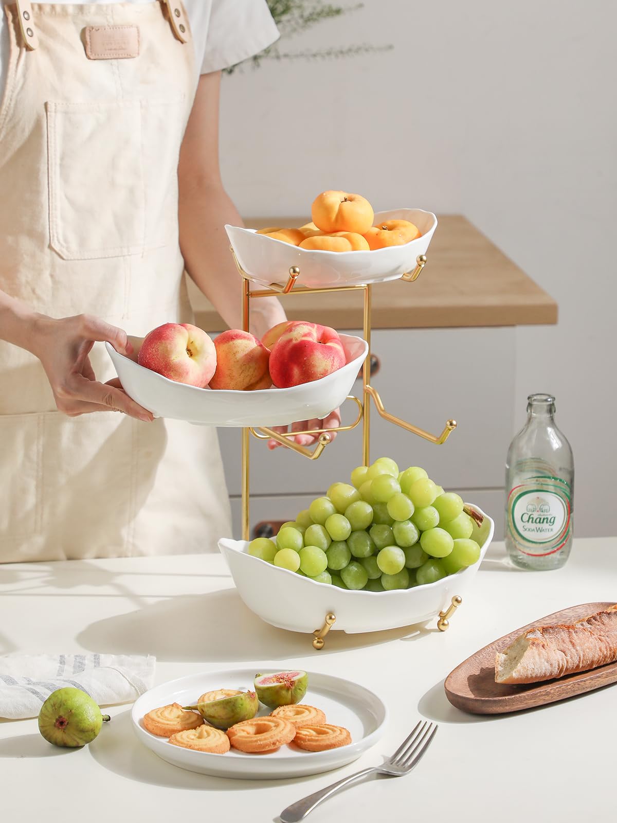 3 Tier White Ceramic Fruit Bowl D8817