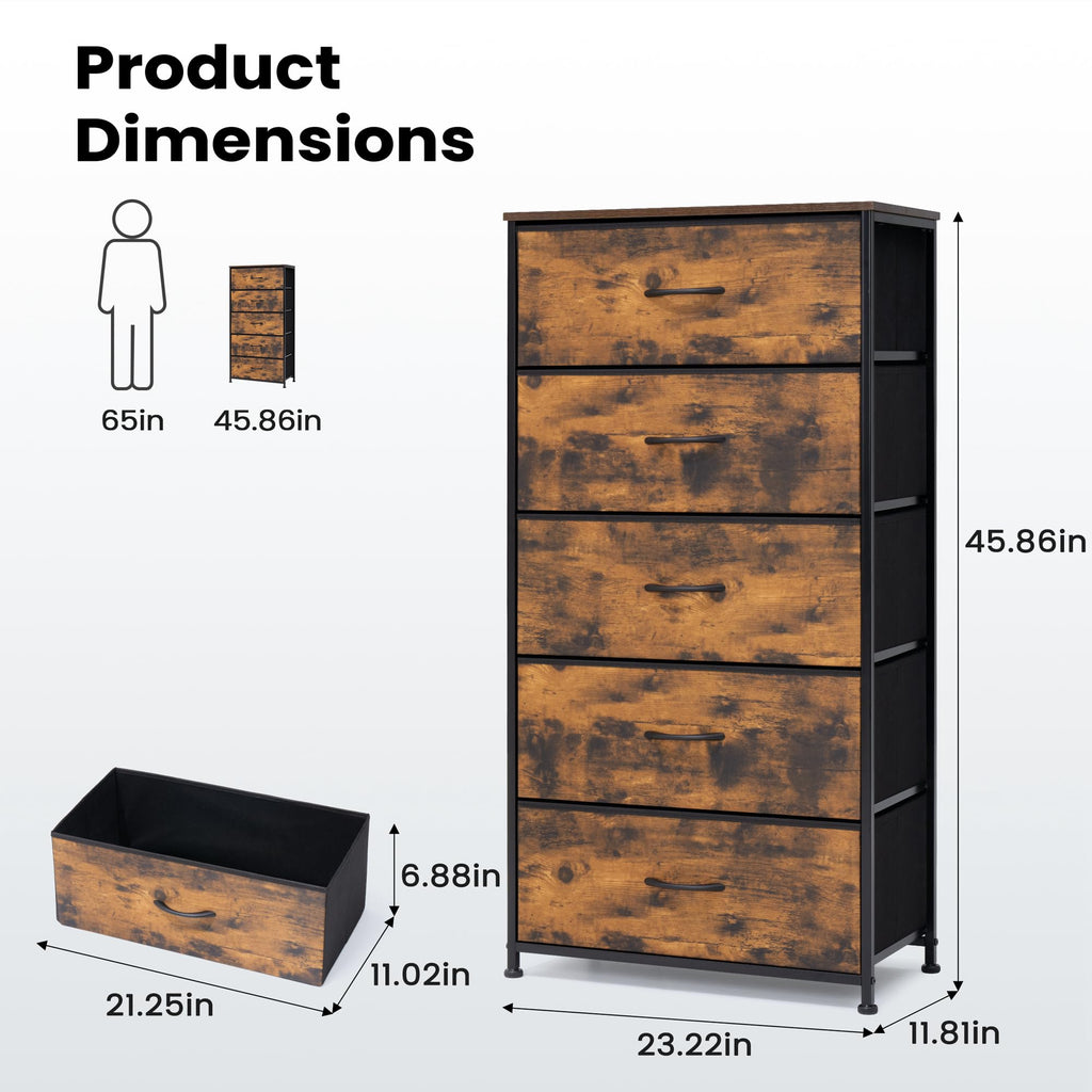 5 Drawer Fabric Dresser W9902