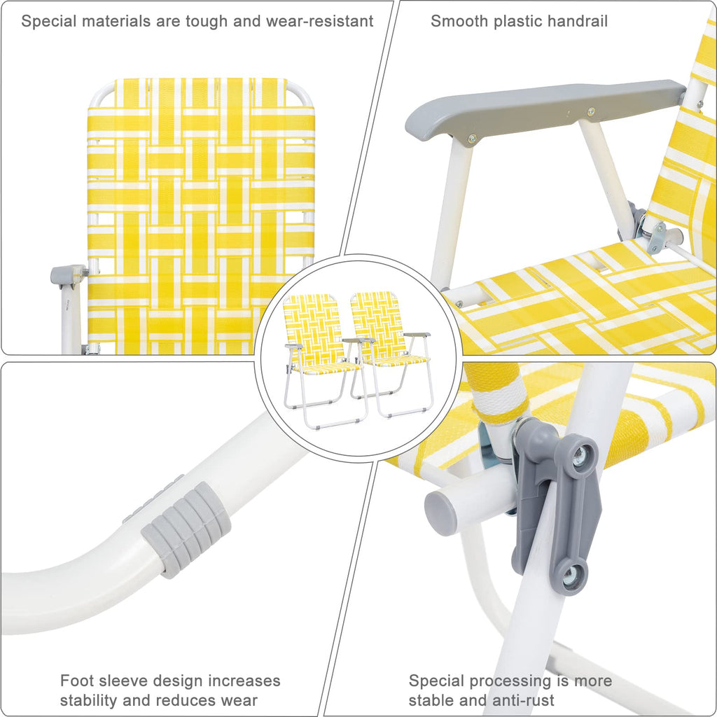 Yellow Striped Webbed Lawn Chairs Set of 2 K95854