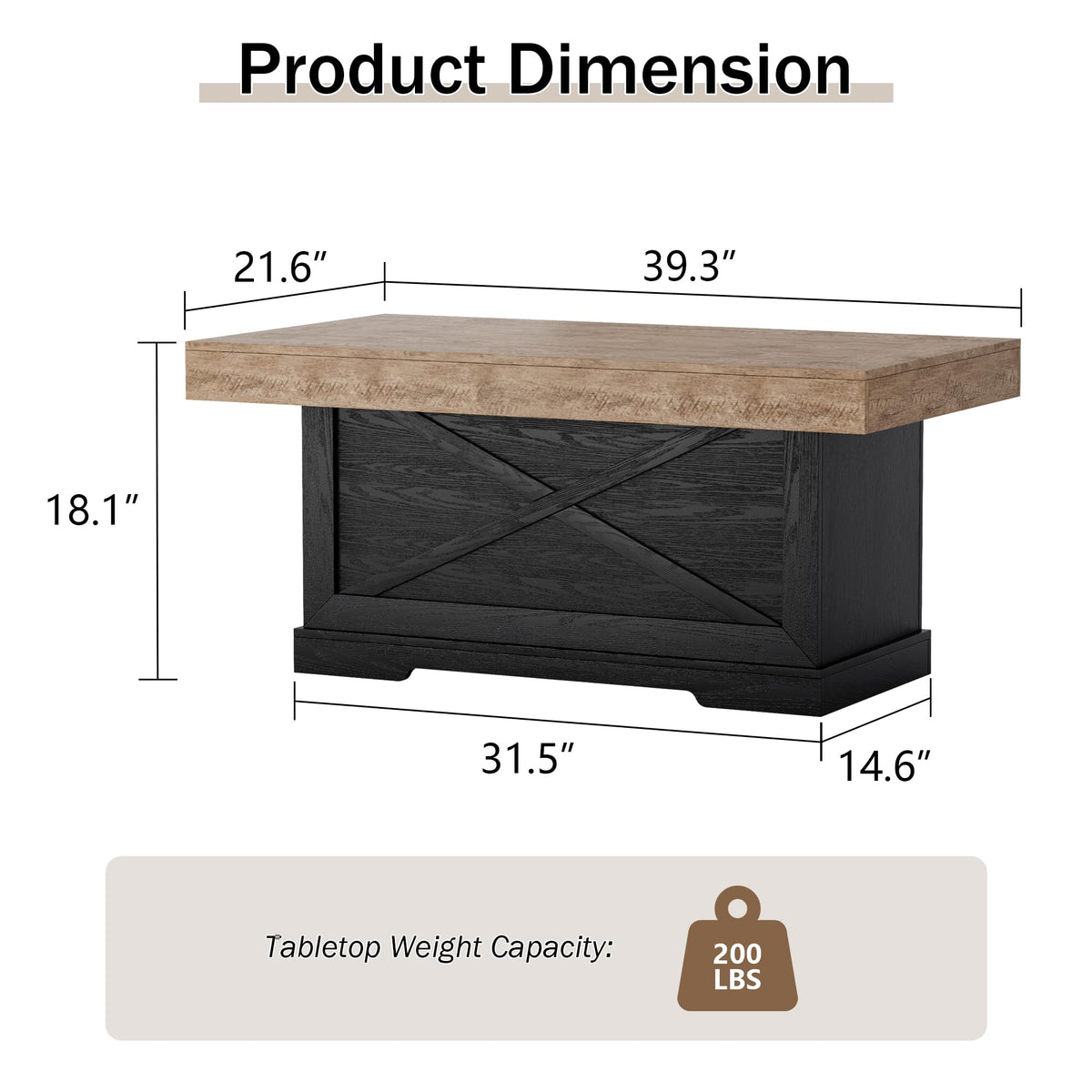 39 in Rustic Coffee Table with X-Design C13810