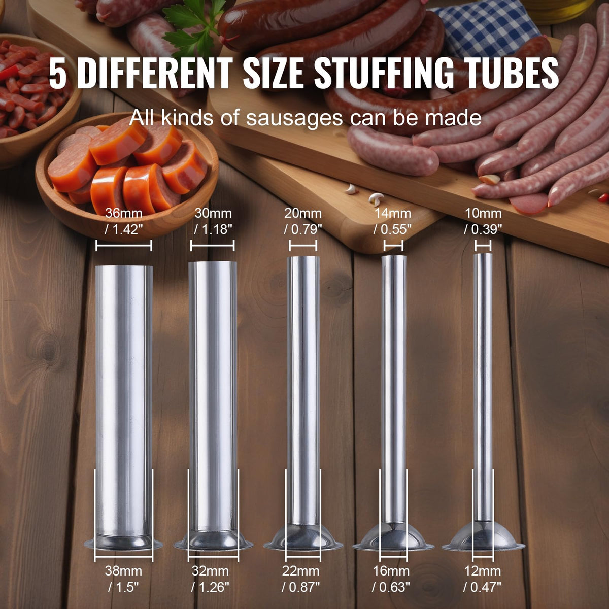 7 L Stainless Steel Manual Sausage Stuffer with 5 Stuffing Tubes T349