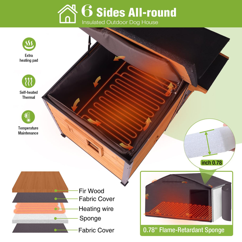 Extra Large Heated Insulated Weatherproof Dog Kennel with Heating Pad V43523
