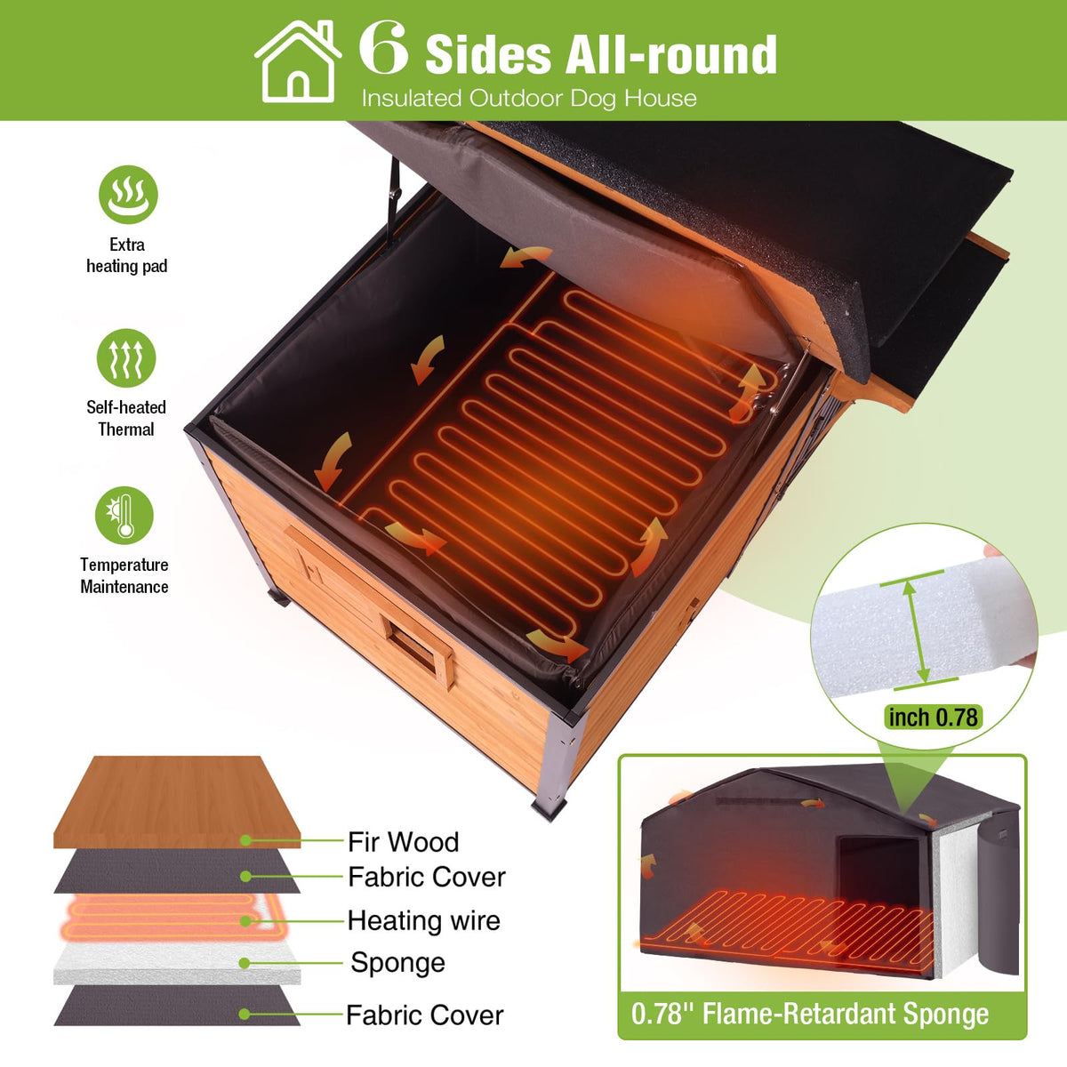 Extra Large Heated Insulated Weatherproof Dog Kennel with Heating Pad V43523