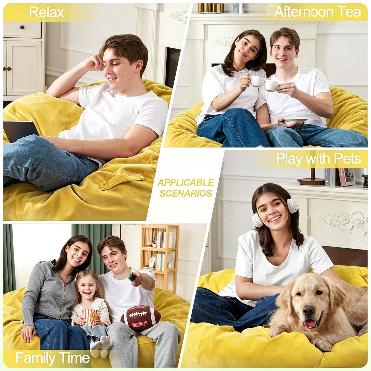 3FT Bean Bag Chair with Washable Cover X280