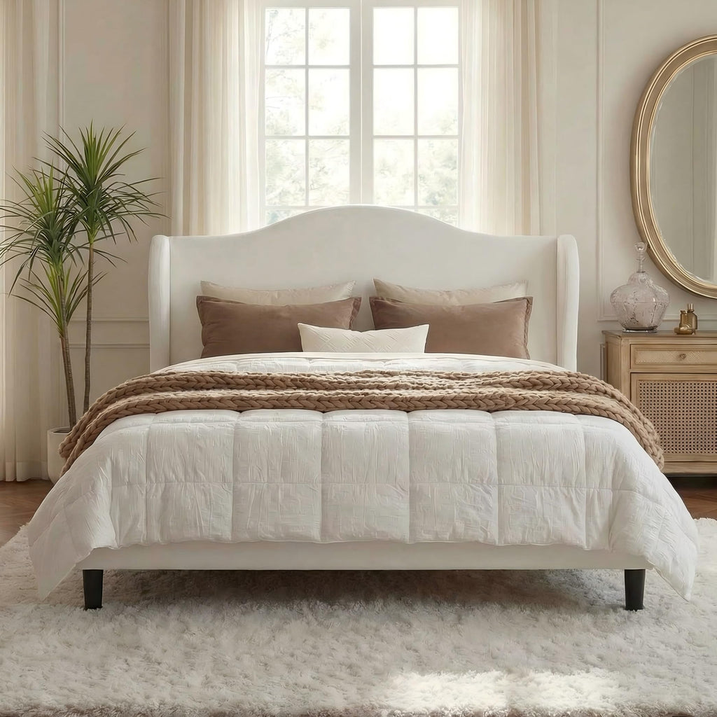 Queen Size White Velvet Bed Frame U4929