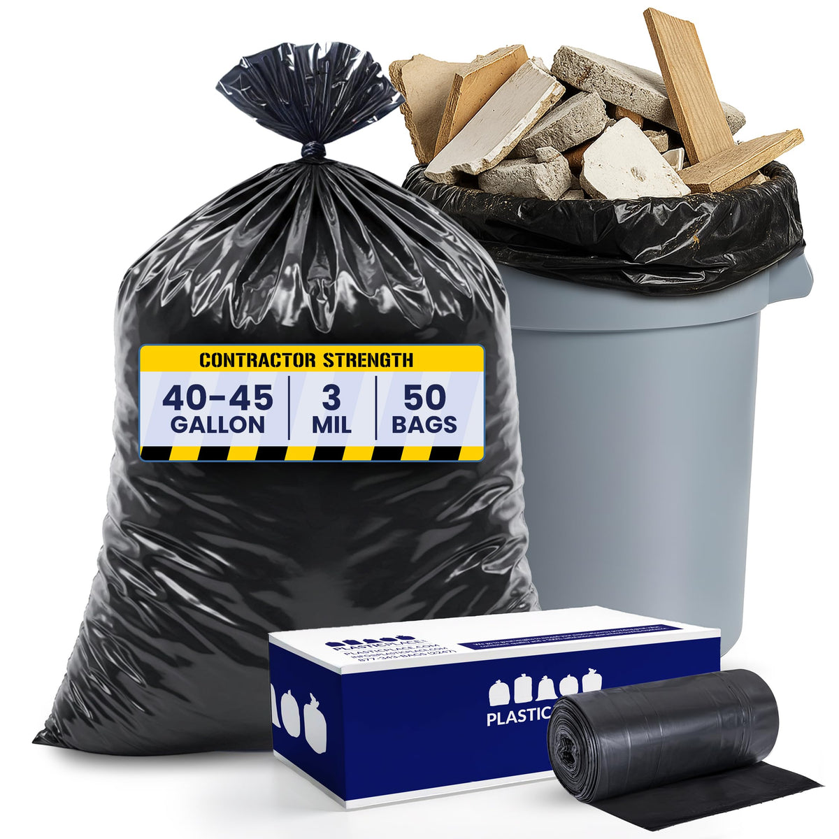 Black Heavy Duty 40-45 Gallon Trash Bags 3.0 Mil 50 Count Q521