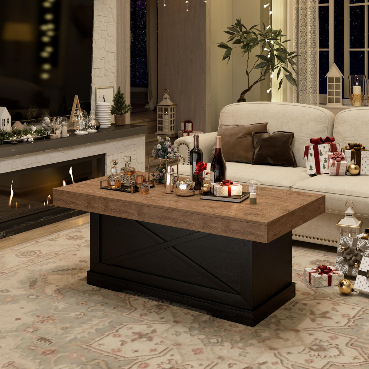 39 in Rustic Coffee Table with X-Design C13810
