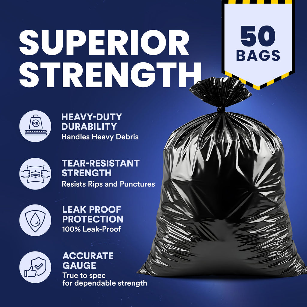 Black Heavy Duty 40-45 Gallon Trash Bags 3.0 Mil 50 Count Q521