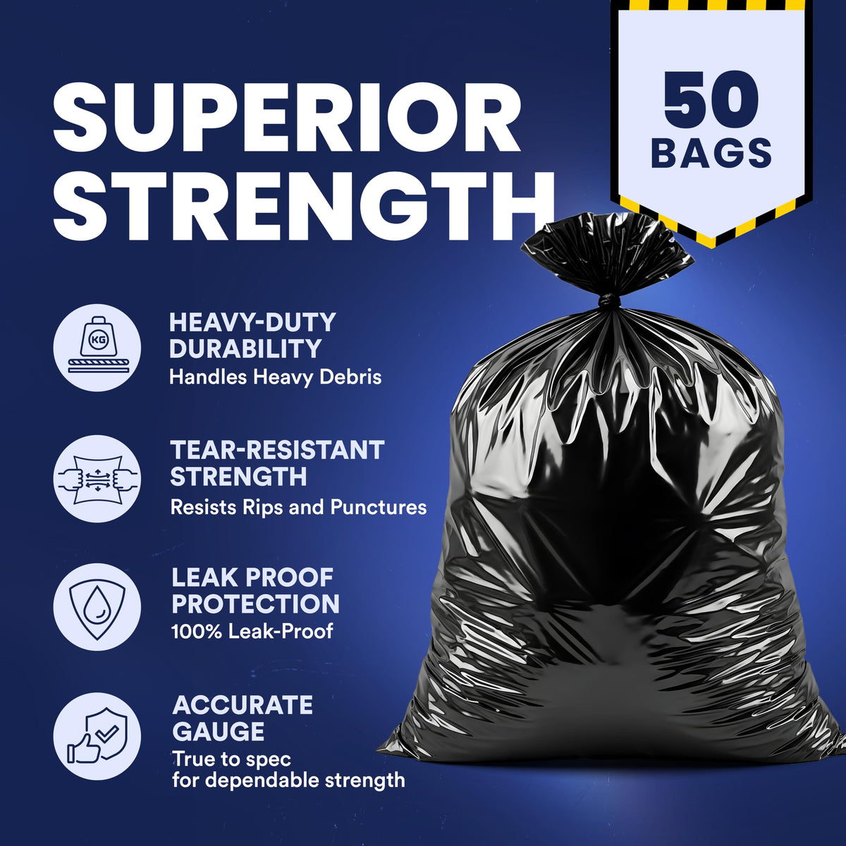 Black Heavy Duty 40-45 Gallon Trash Bags 3.0 Mil 50 Count Q521