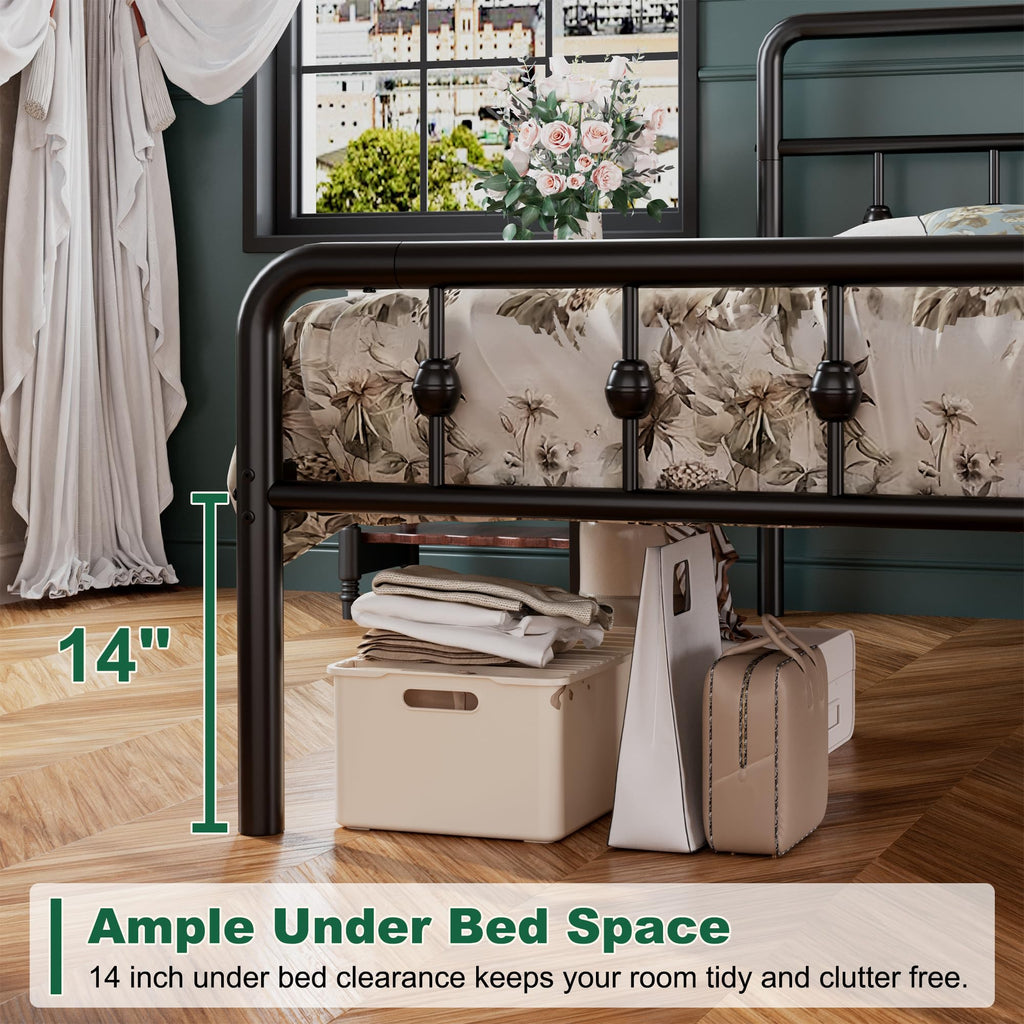 16 Inch Twin Metal Platform Bed with Headboard and Footboard K3318