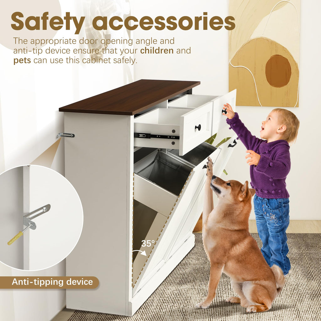 Double Laundry Hamper Cabinet with 2 Drawer X79559