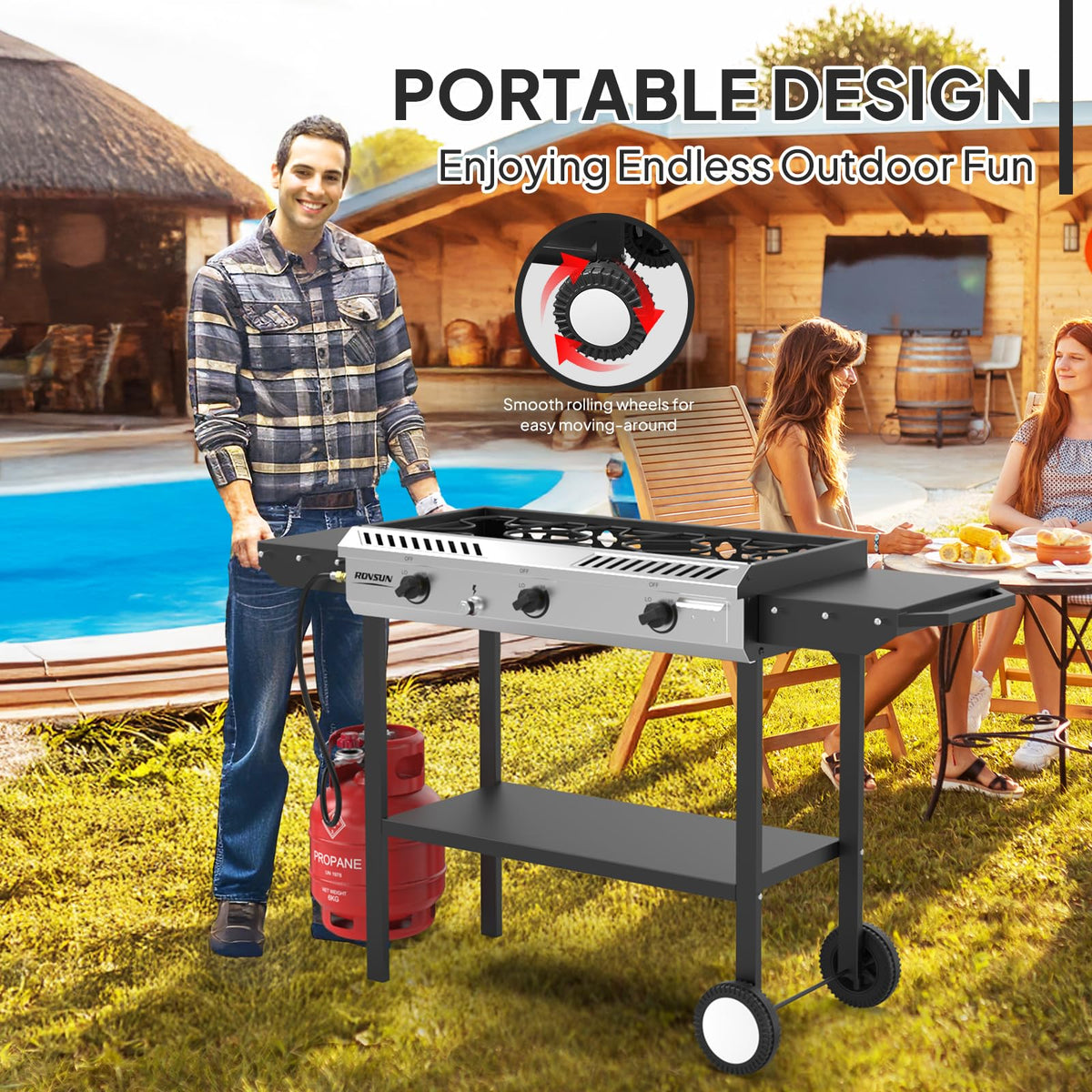 3 Burner Propane Gas Stove with Side Shelves V67756