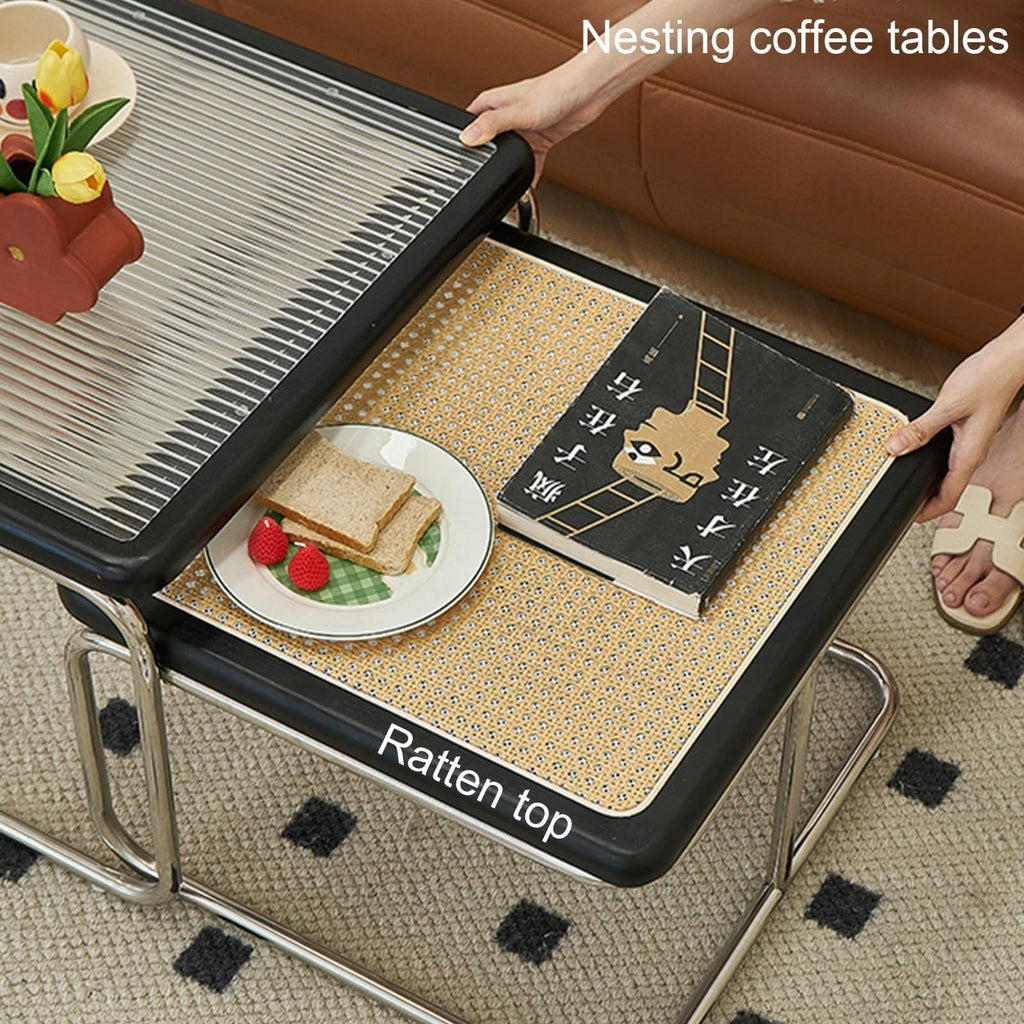 Mid Century Modern Coffee Table Set of 2 Square Metal Base Q757