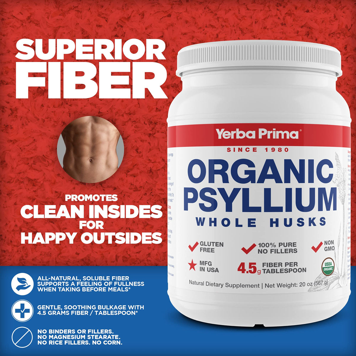 Organic Whole Psyllium Husks Fiber 20 oz Pack of 2 L419123
