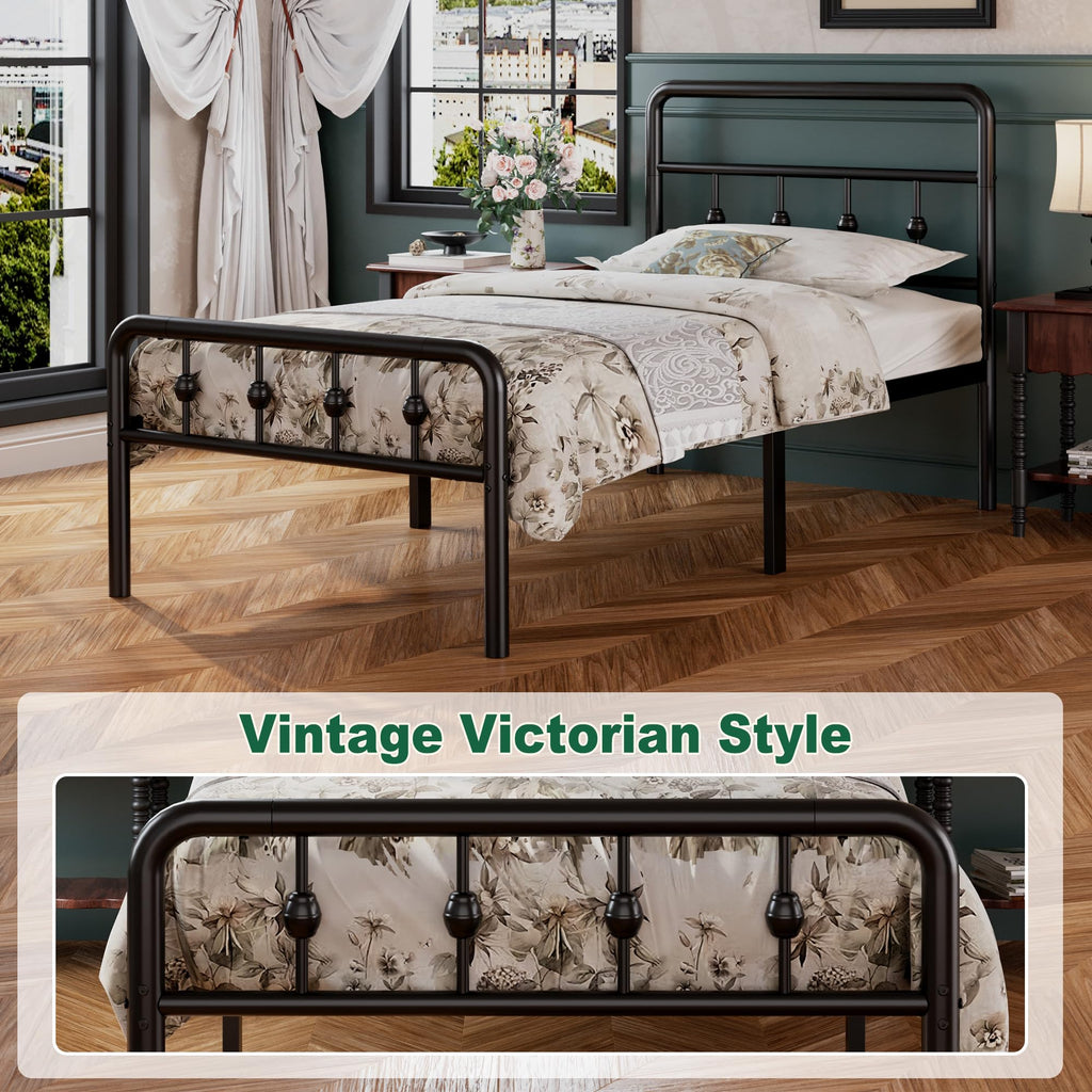 16 Inch Twin Metal Platform Bed with Headboard and Footboard K3318