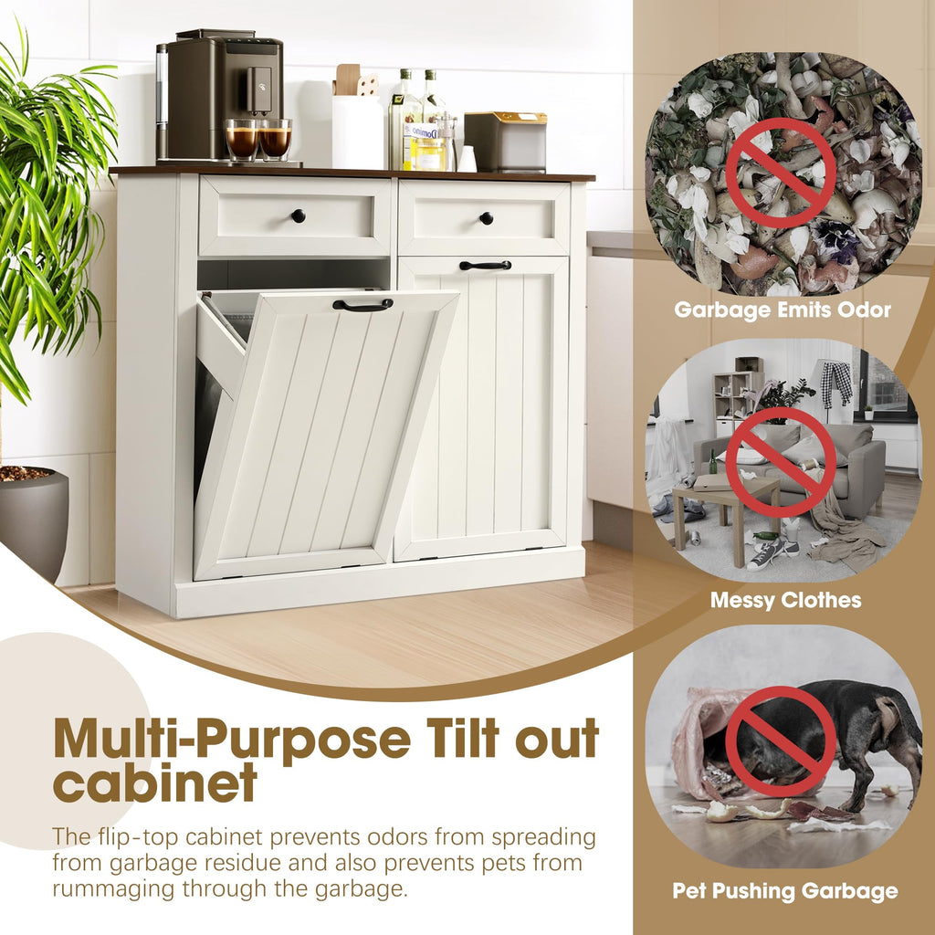 Double Laundry Hamper Cabinet with 2 Drawer X79559