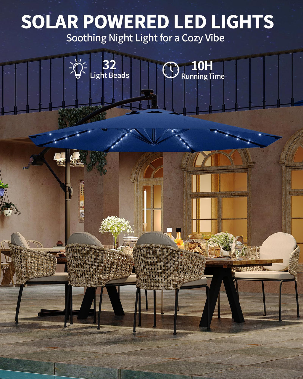10 ft Solar Light Patio Umbrella with Crank Lift and Cross Base H989