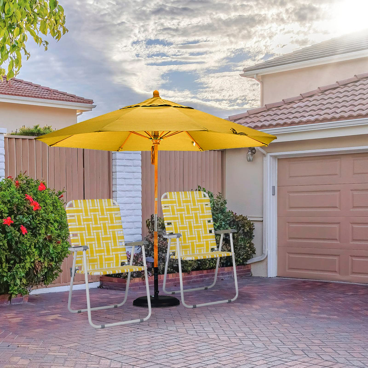 Yellow Striped Webbed Lawn Chairs Set of 2 K95854