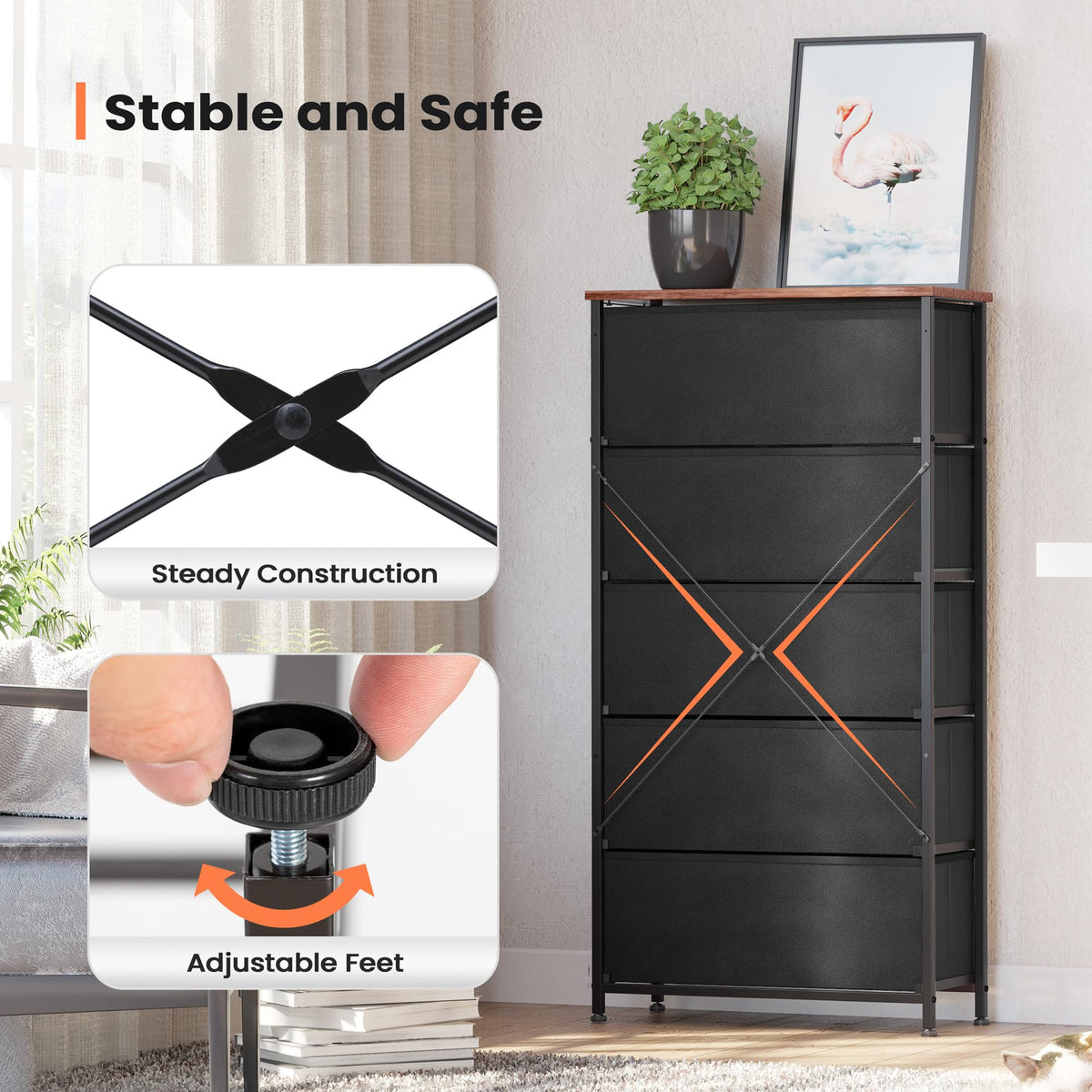 5 Drawer Fabric Dresser W9902
