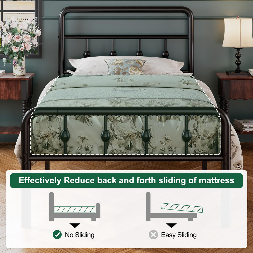 16 Inch Twin Metal Platform Bed with Headboard and Footboard K3318