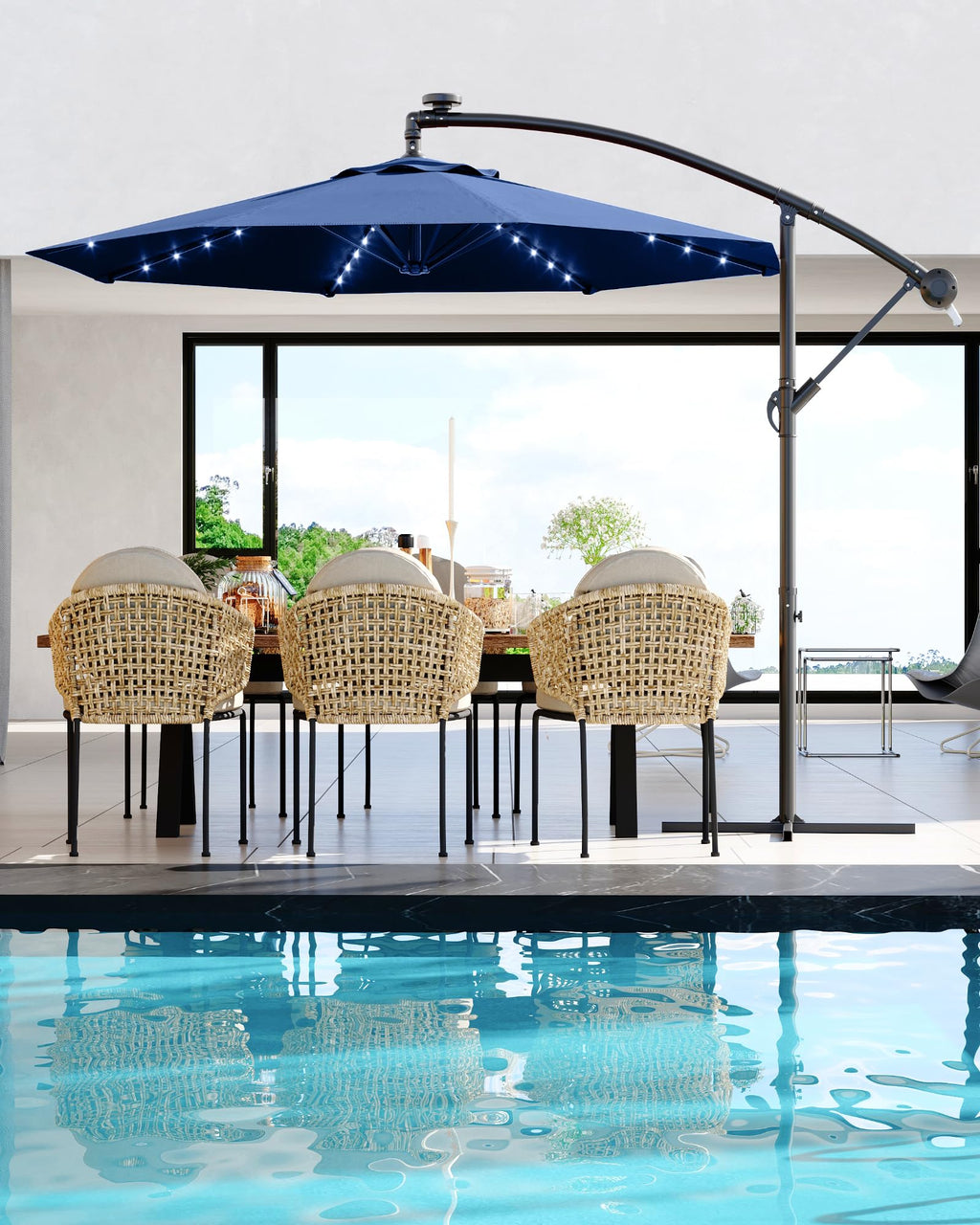 10 ft Solar Light Patio Umbrella with Crank Lift and Cross Base H989