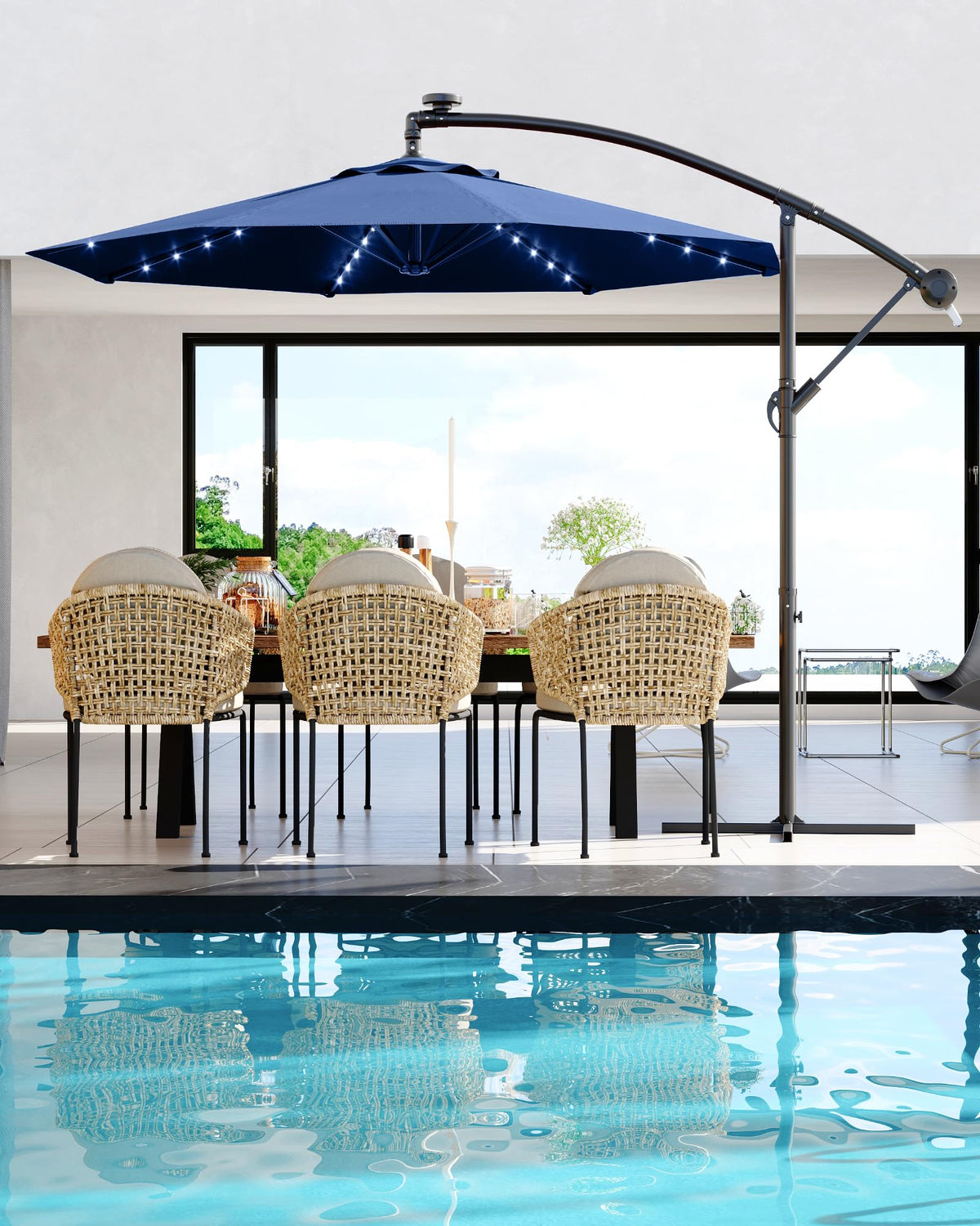 10 ft Solar Light Patio Umbrella with Crank Lift and Cross Base H989