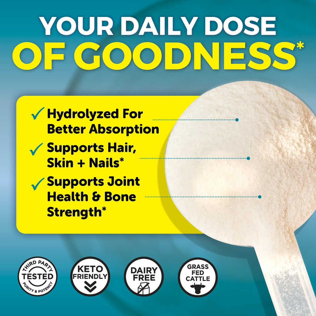 Collagen Peptides Powder - Grass-Fed Hydrolyzed Bovine, Type I & III - 19 g Protein, Unflavored - 1lb G98771