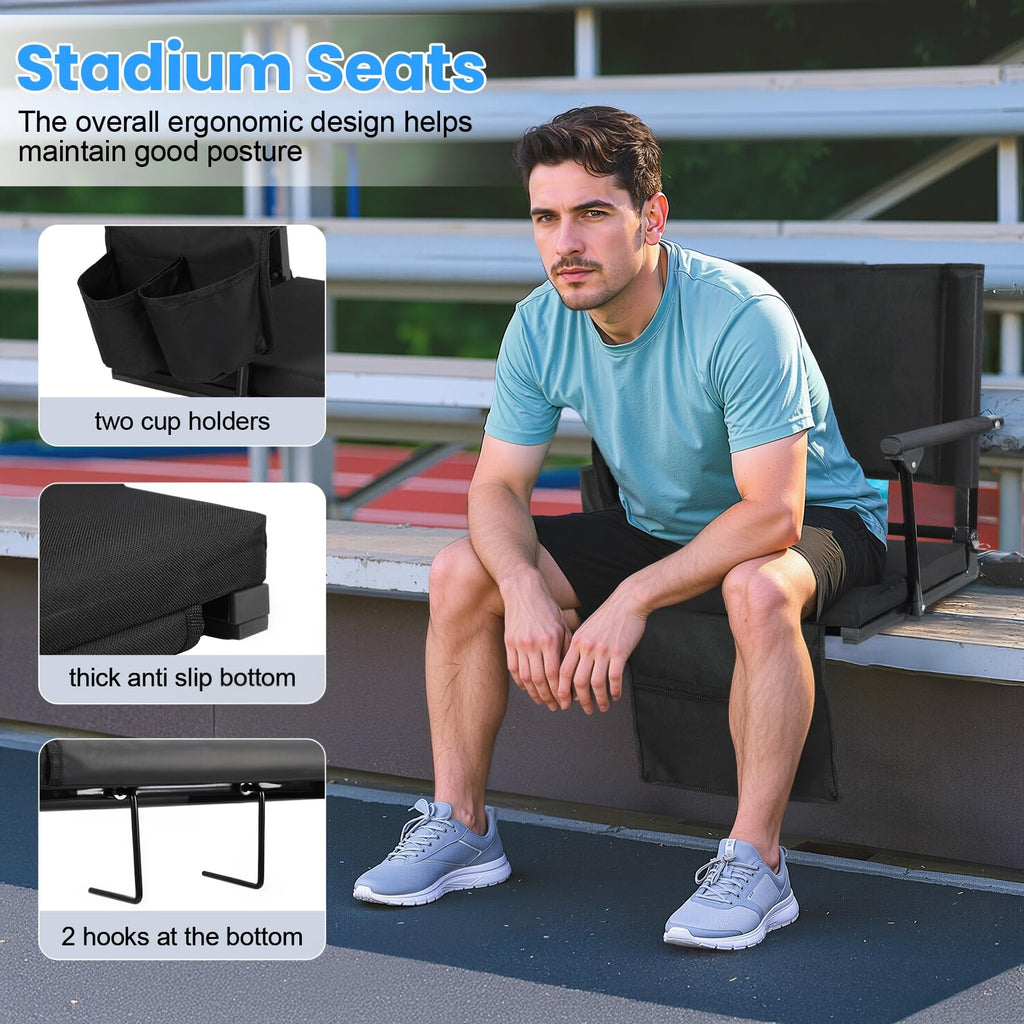 2 Pcs Folding Stadium Seats with Back Support & Cushion Q1683