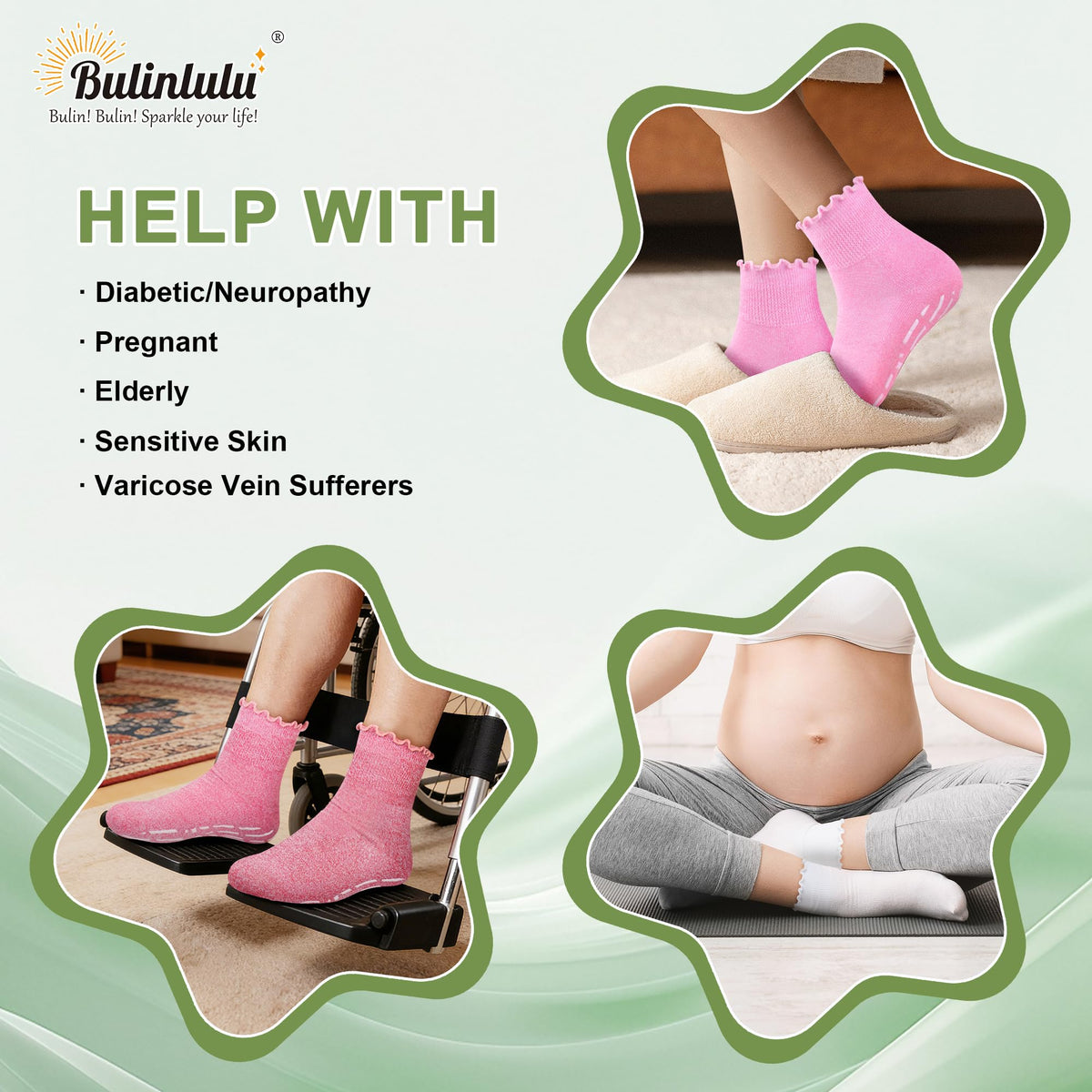 Non Slip Diabetic Socks for Women 6 Pairs Size 9-11 G815