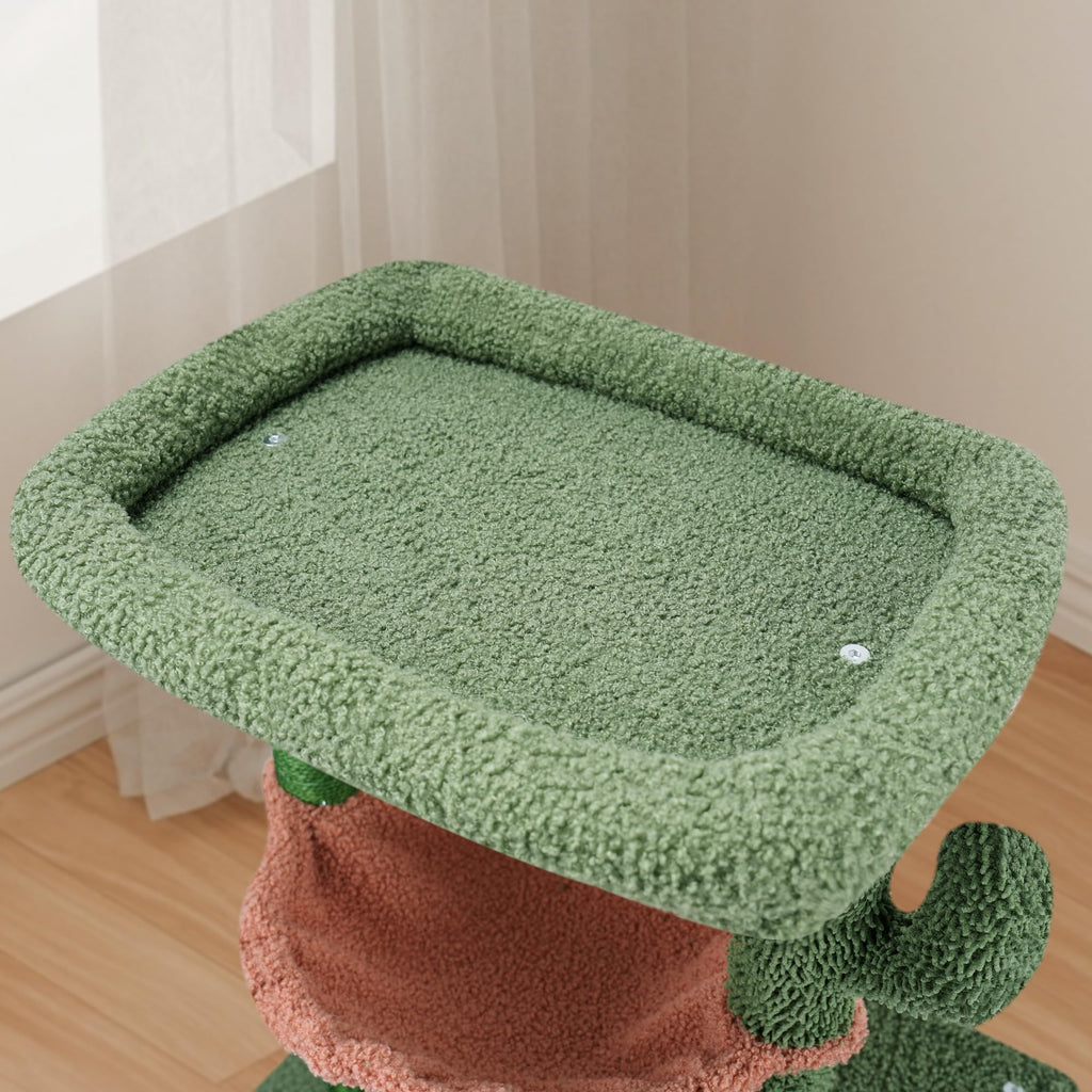 37.4" Green Cactus Cat Tree with Cat Condos and Scratching Post O29644