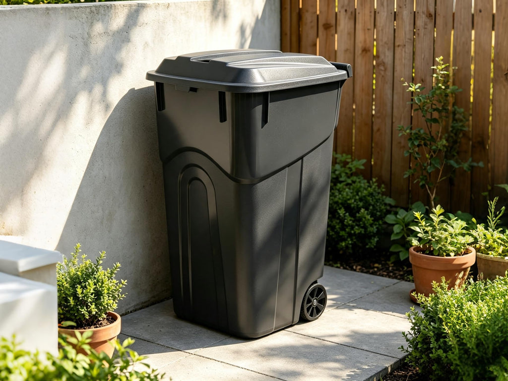 32 Gallon Black Plastic Wheeled Trash Can with Lid C388144