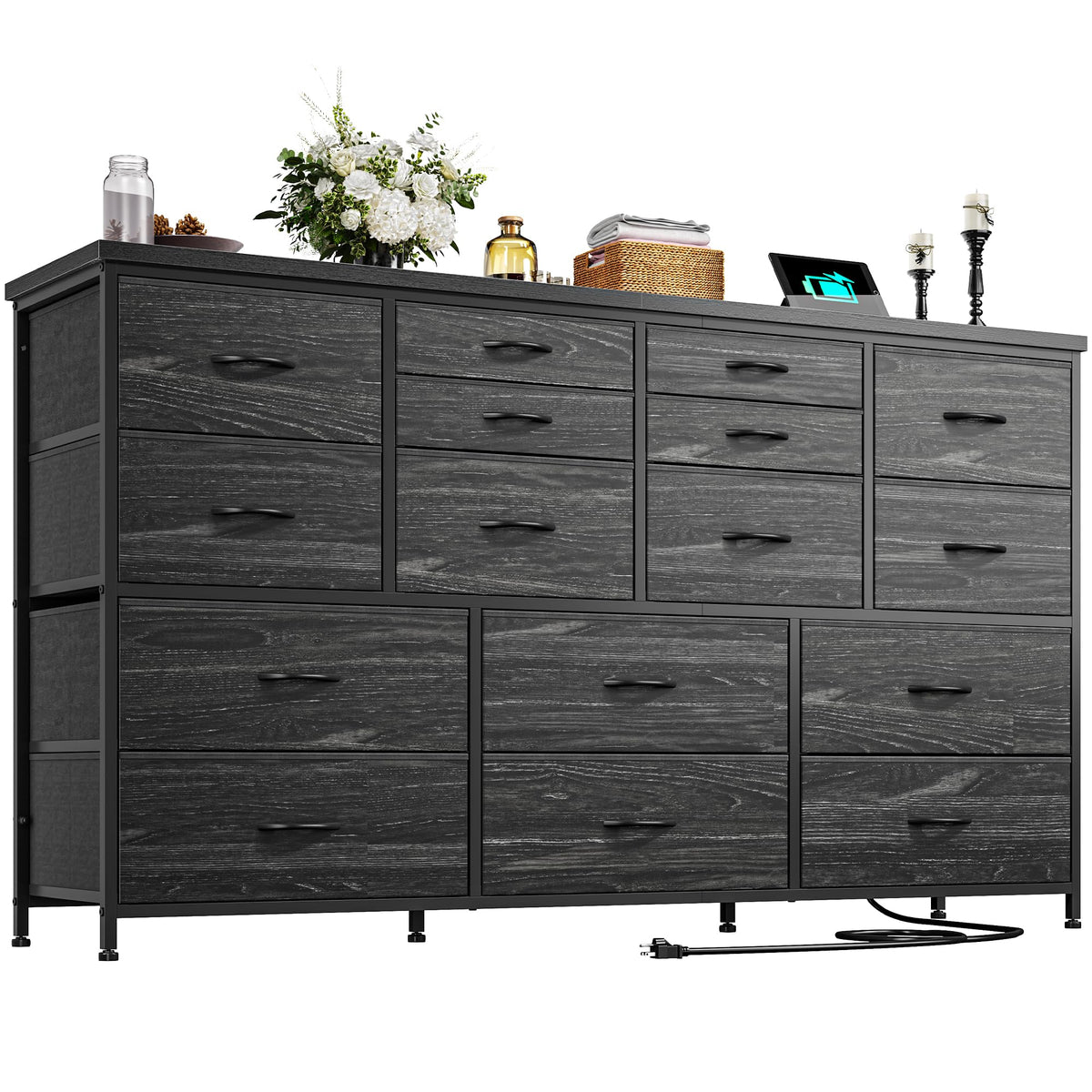 Black Dresser with 16 Fabric Drawers Q402188