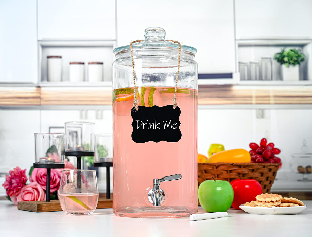 2 Gallon Glass Beverage Dispenser with Stainless Steel Spigot F13879