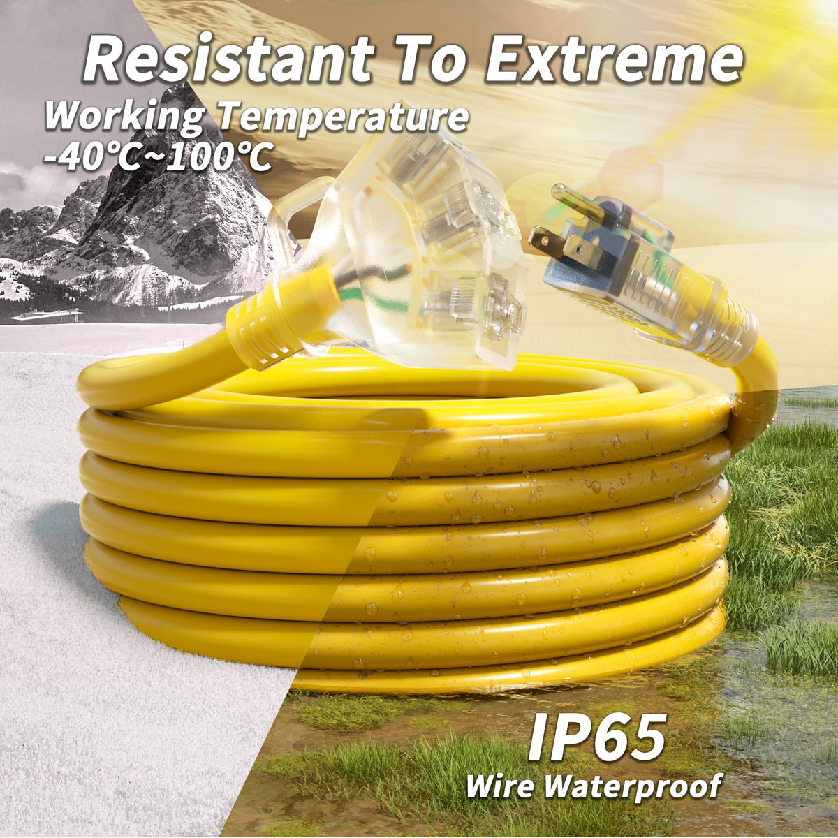 100 FT 10 Gauge Outdoor Extension Cord with Multiple Outlets Yellow W3428