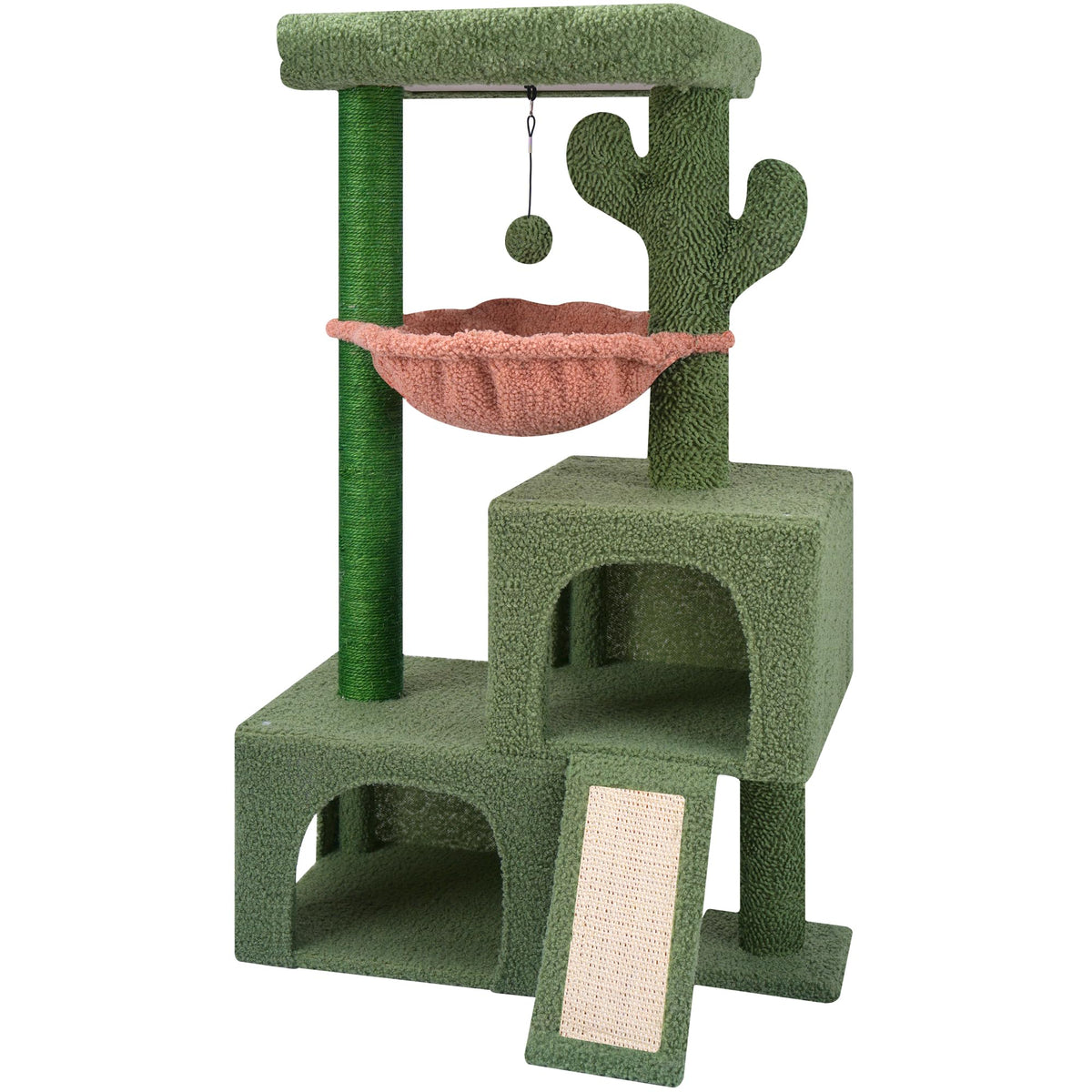 37.4" Green Cactus Cat Tree with Cat Condos and Scratching Post O29644