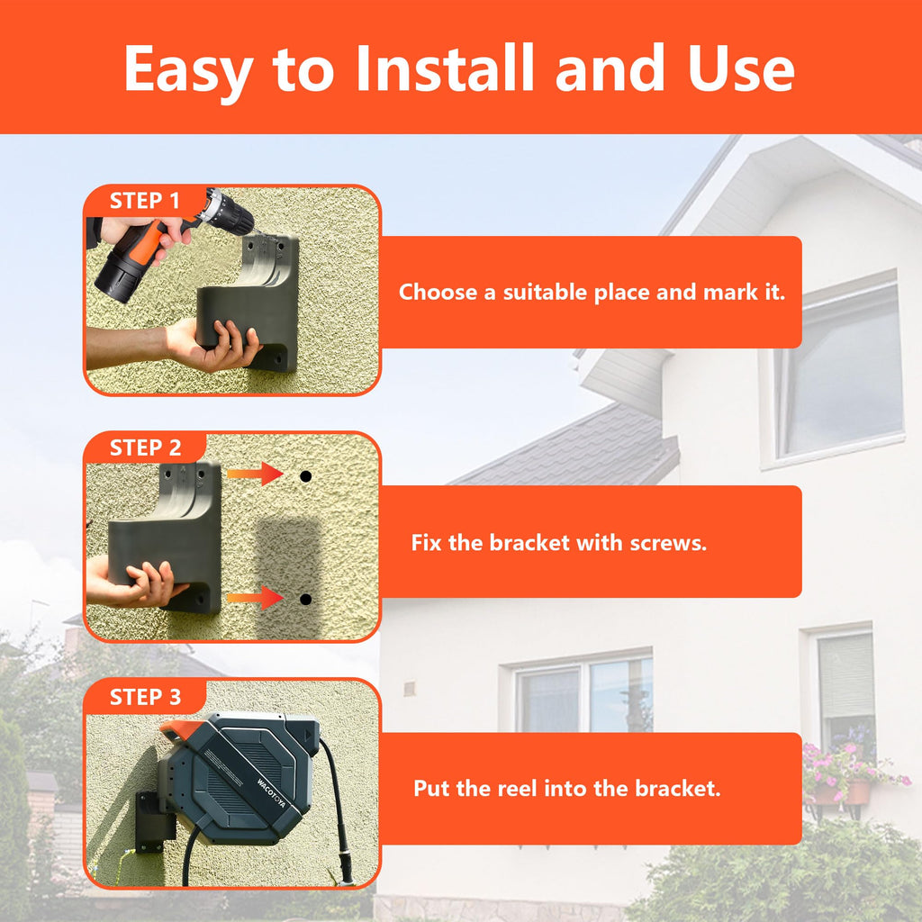 Retractable Garden Hose Reel, 5/8 in x100 ft Heavy Duty Wall Mount W976680