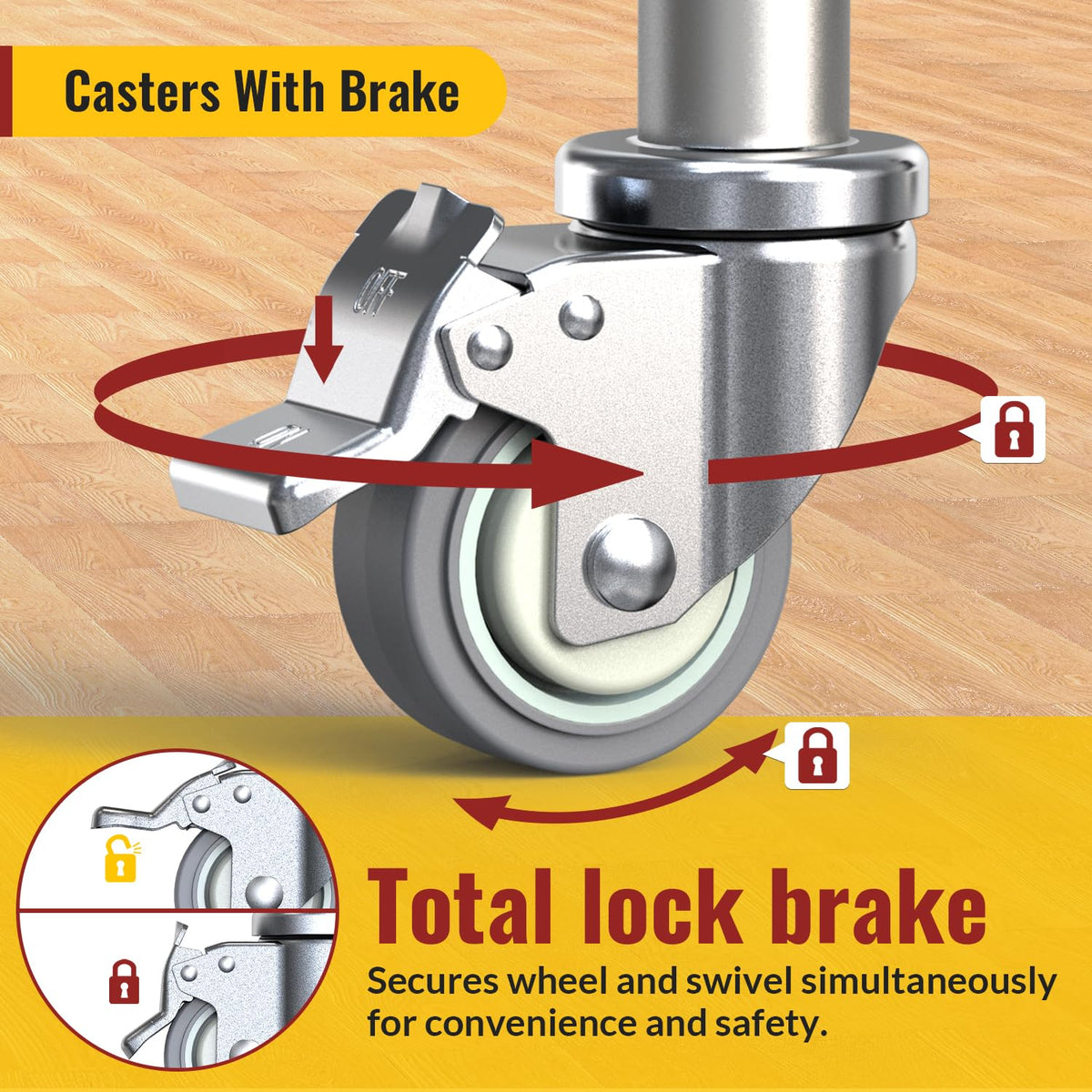 3 Inch Expanding Stem Locking Swivel Casters Set of 4 T868976